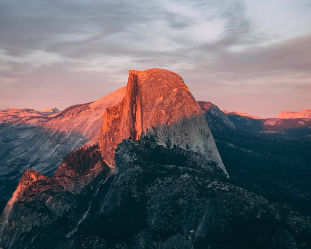 A sunset at Half Dome.