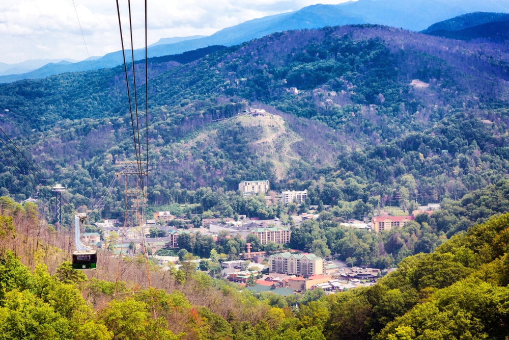 The Ober Gatlinburg Tramway with the town in the distance.